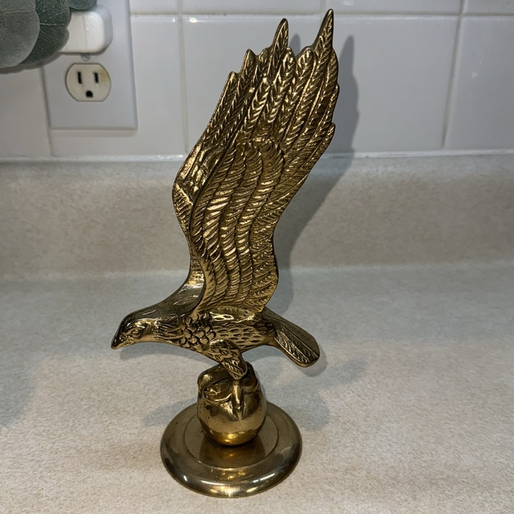 Vintage Brass Eagle Perched Mid Century